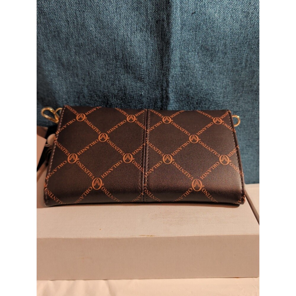 NWT Valentino Orlandi Crossbody Bag Brown Monogram Wallet Purse Gold V Lock New - Picture 7 of 16